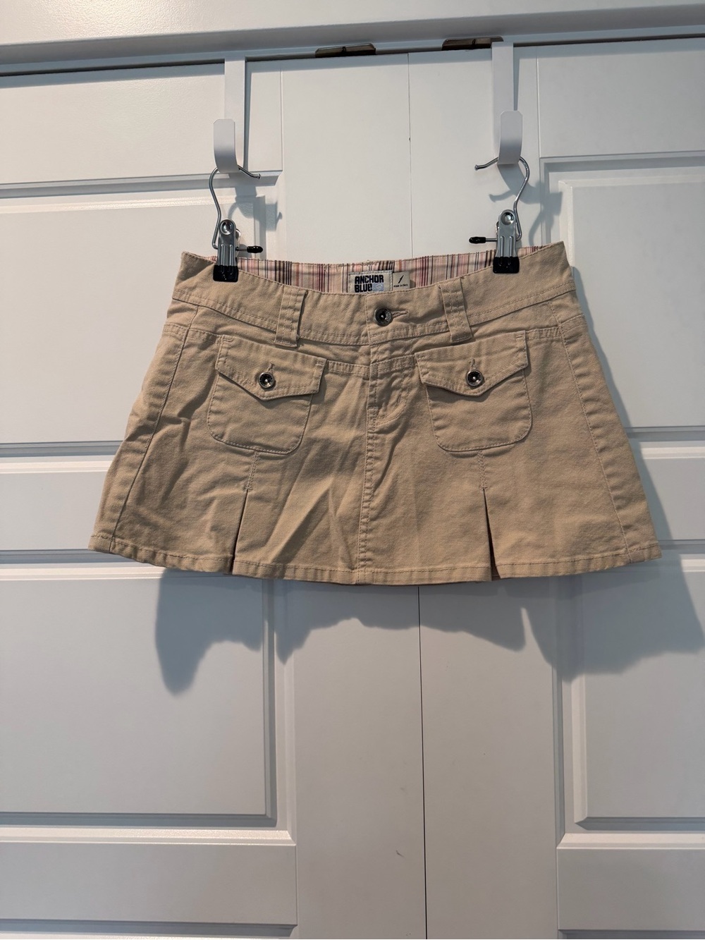 Y2K Anchor Blue cargo utility low-rise micro mini skirt tan Preppy School Size 1
